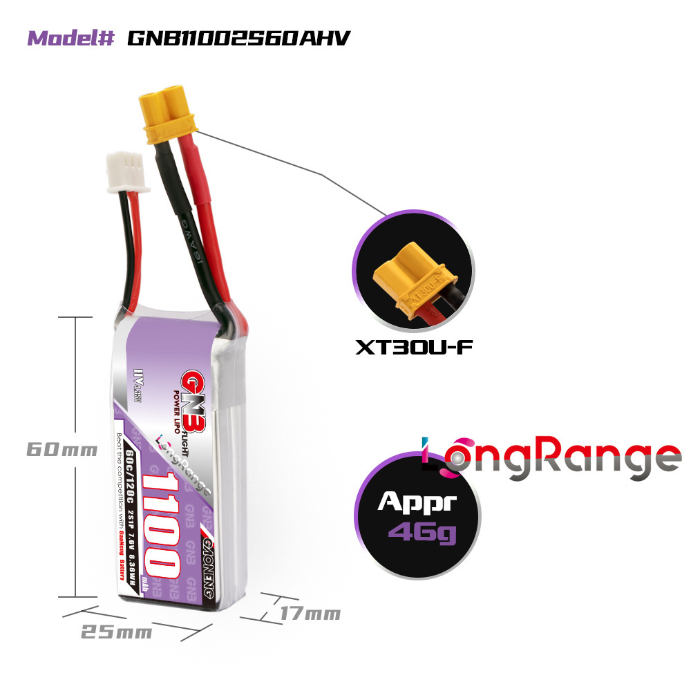 GNB 1100mAh 2S 3S 4S 6S 60C/12 - Drone Racing Battery reseña y precio