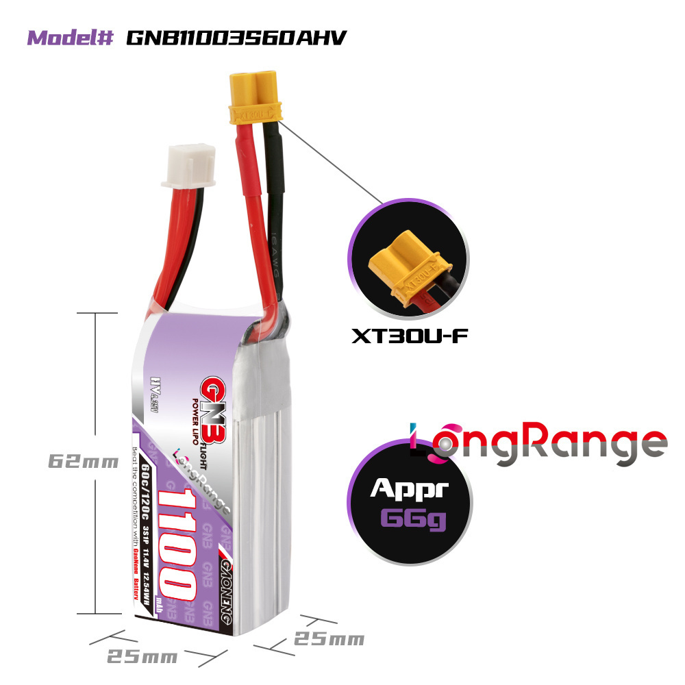 GNB 1100mAh 2S 3S 4S 6S 60C/12 - Drone Racing Battery reseña y precio